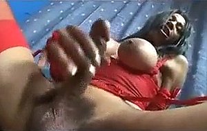 Titty shemale in red lingerie fucks guy ass