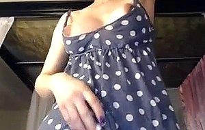 Sexy brunette in dress wanking off on cam