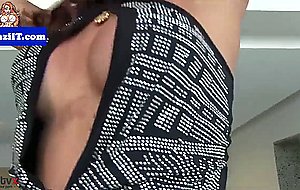 Bigtitted latina tranny jerks her uncut dick