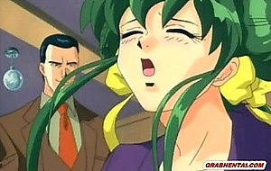 Chained hentai with bigboobs sucking her master cock an