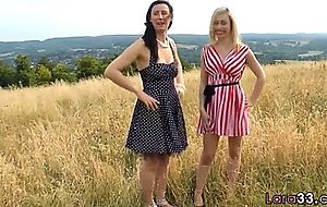 Strapon fucked lesbian milf gets on all fours 