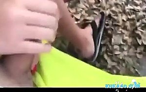 Teen gives bf hj in park  