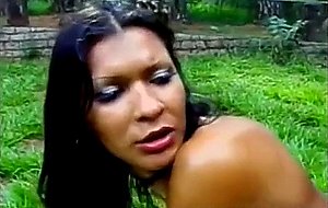Small titted tranny rides outdoor