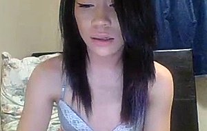 Cutie asian ts cums on her small titties