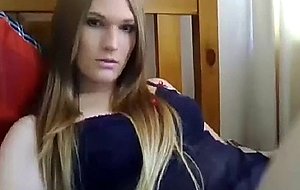 Beautiful blonde tgirl masturbating