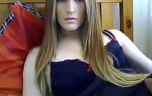 Beautiful blonde tgirl masturbating