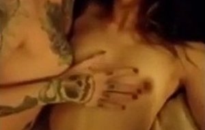 Skinny amateur tattooed babes share a fat dick and get cum sprayed