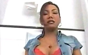 Asian tranny masturbates on toilet sink