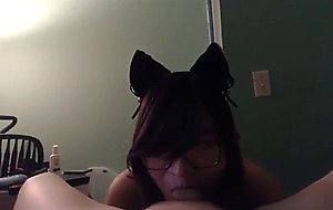 Cute shemale in glasses blowing shecock