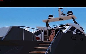 Busty babes fuck on the boat