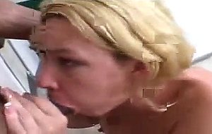 Blondie babe kissing asshole and blows black shaft