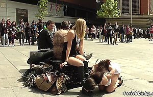 Huge tits babe disgraced in public square