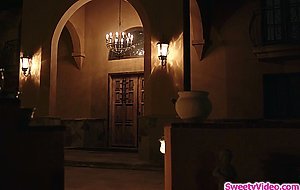 Teen babe having sex with her busty dorm manager