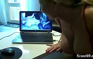 German mom caught bro jerking and helps him with fuck