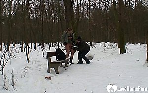 Outdoor winter fun with a honey blonde chick