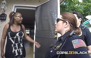 Breasty milfs in cop uniforms enjoy sucking a black dick