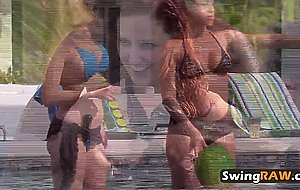 Amateur swingers with fake tits pool party