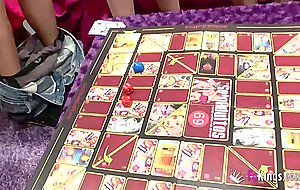 Very young spanish couples play a sexgame and continue to orgy