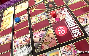 Very young spanish couples play a sexgame and continue to orgy