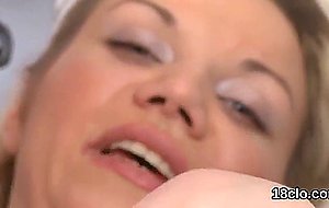 Kissable sweetie is gaping pink slit in close up a  