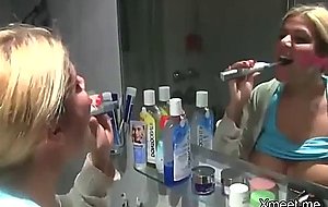 Busty milf fucked while brushing her teeth  