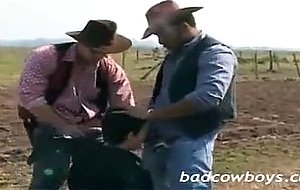 Two hung cowboys pull down their pants to fuck a ...
