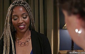 Ebony sex therapist fucks and whips cougar