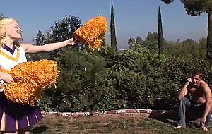 Hot blonde cheerleader getting pussy drilled outside