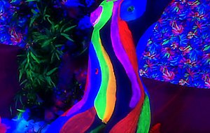 Hot lesbian babes in glow in the dark body paint