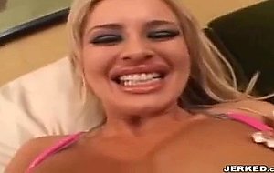 Pervert blonde Andi Anderson enjoys sucking on cock and chokes