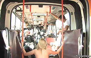 Petite blonde is fucked in public bus