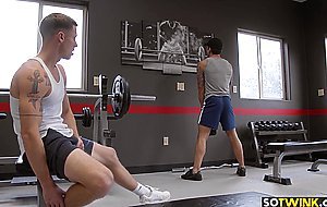 Naked studs tease each other in the shower and ass fuck