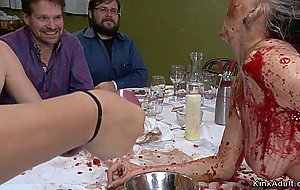 Slave gets fucked in public soup course
