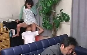 Stepmother fucked by son behind father