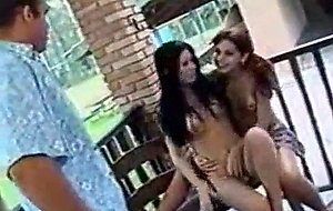 Outdoor threesome with a flat chested Tgirls