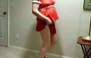 Lewd Transsexual In Red Dress Got A Toy
