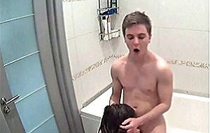 Amateur bathroom young brunette blow and fuck