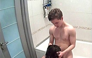 Amateur bathroom young brunette blow and fuck