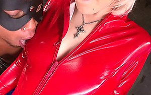 Super honey blonde babe in latex outfit fucks —  
