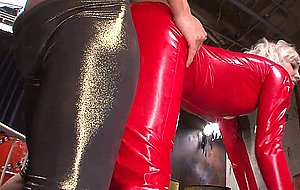 Super honey blonde babe in latex outfit fucks —  