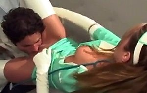 Sexy nurse fucking in latex gloves and stockings