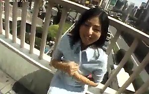 Hiiragi flashes her tits and pussy in public on a bridg
