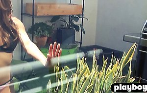 Gorgeous brunette shows her big ass and petite body