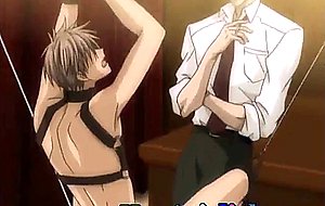 Tied up anime gay twink getting honey jerked and bareback