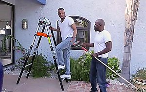 Hot cougar reena sky gets spied on by handymen