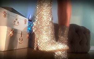 Femdom mesmerize her slave with designer sparkle boots and metronome to make him weak and submissive