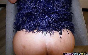 Funny asian ladyboy with ear muffs gets barebacked