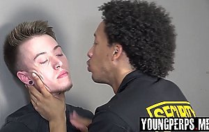 Young Asian perp bareback fucked by two black Oficers