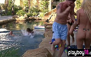 Busty asian babe pleased by a BBC outdoor by the pool