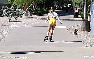 Cute roller girl masturbates her asshole, fucks her pussy with her fist and long cucumbers – Naked Girls